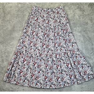 BEACHLUNCHLOUNGE Tiered SKIRT‎ Pull On Petite Small Red White Blue Floral EUC